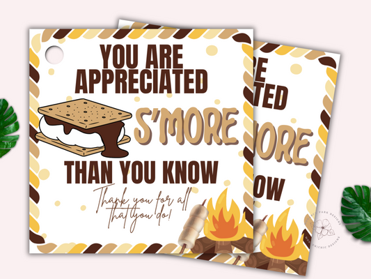 S'mores Gift Tag Smore Chocolate Candy Thank You Employee Nurse Team Boss Client Staff Teacher Appreciation PTO PTA School Editable Template