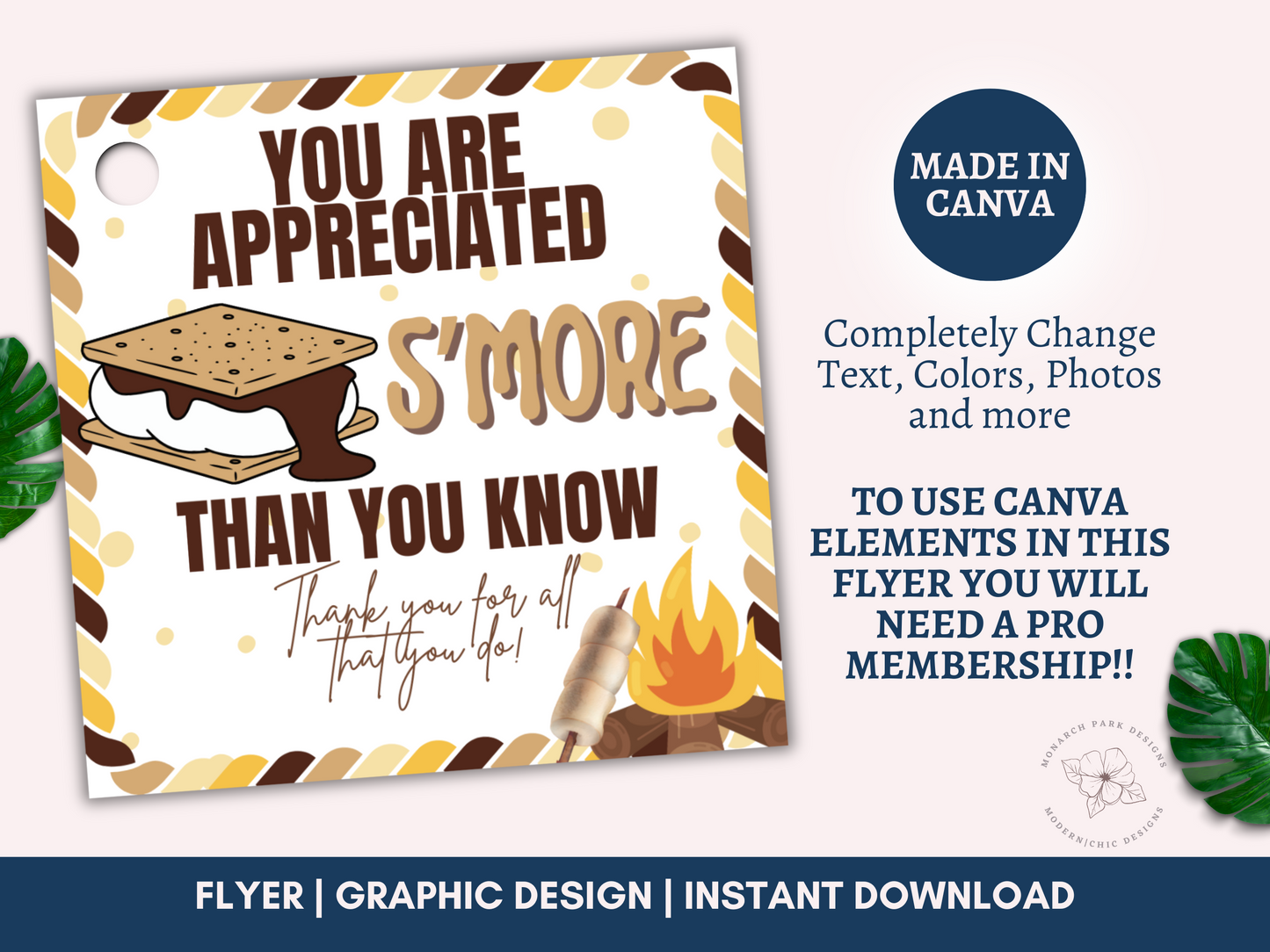 S'mores Gift Tag Smore Chocolate Candy Thank You Employee Nurse Team Boss Client Staff Teacher Appreciation PTO PTA School Editable Template