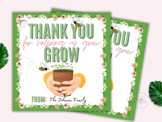 EDITABLE Thank You For Helping Us Grow Gift Tag, For Staff Employees Teachers PTO Nurse Essential Workers, Staff Appreciation, Canva Edit