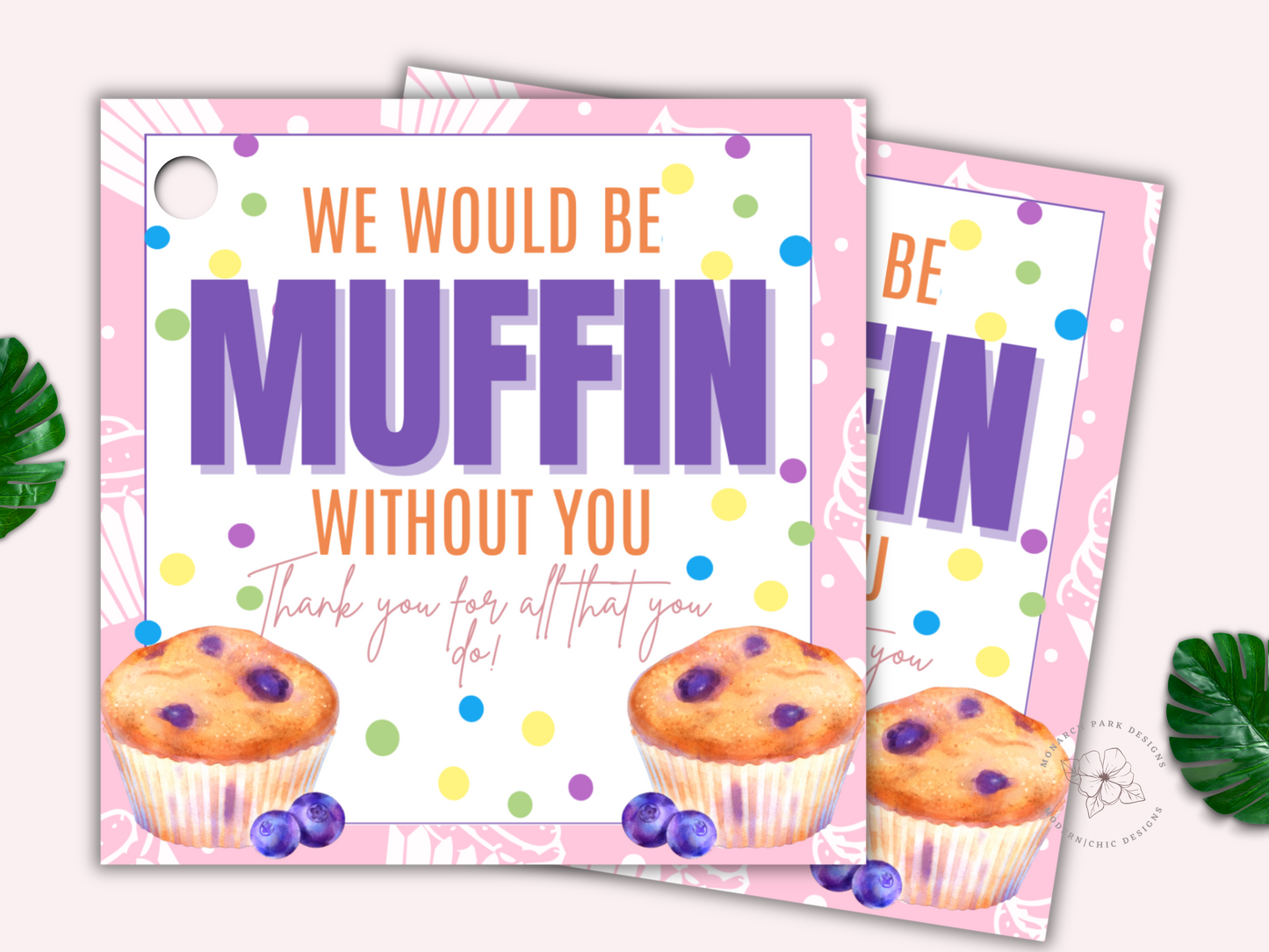 Editable Muffin Gift Tags, We Would Be Muffin Without You Thank You Appreciation, Teacher Staff Employee Nurse Volunteer, School Canva Edit